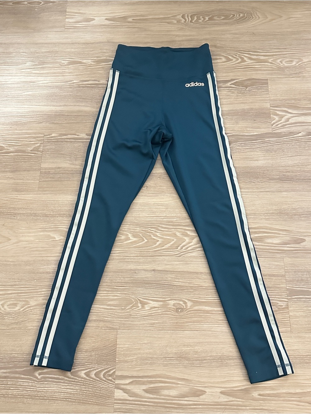 adidas Teal-Blue Leggings with White Side Stripes